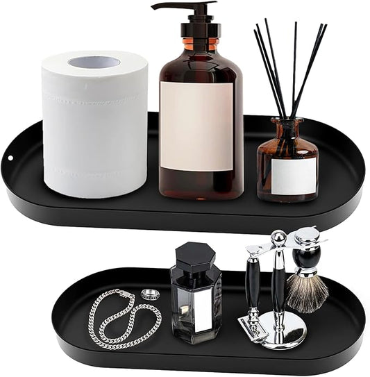 2 Pieces Metal Toilet Tank Tray,Black Bathroom Counter Tray for Toilet,Unique Toiletries Toilet Paper Storage,Organizer for Bathroom,Living Room,Kitchen, Bathroom Accessories Gifts