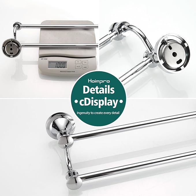 Hoimpro Adjustable Retractable 12-25 Inches Stainless Steel Bathroom Towel Bar, Bathroom Accessories Bath Hotel Double Towel Bar Rod Hanger Wall Mounted Towel Holder Towel Rack, Polished Chrome