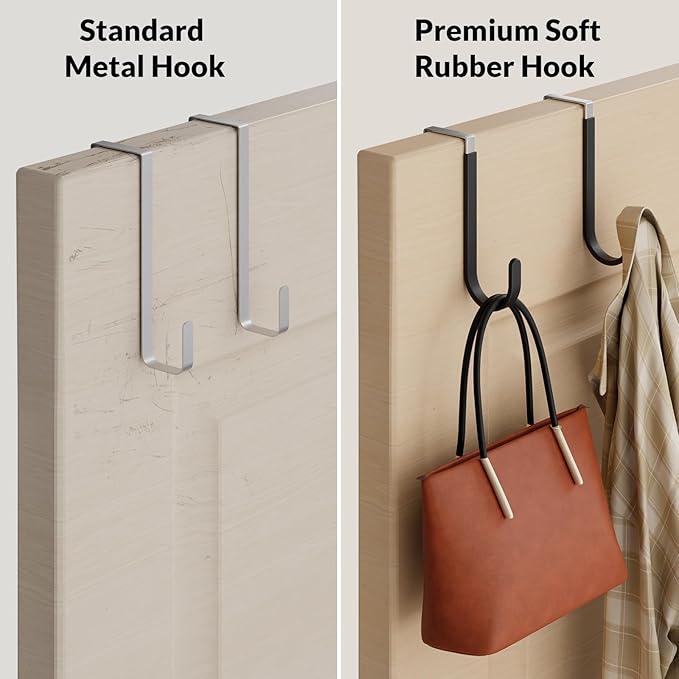 4 Pack Door Hooks for Hanging Clothes & Towels, Heavy Duty Over The Door Organizer Rack for Purses, Hats, Fits Most Standard Interior Doors (Up to 1.4")