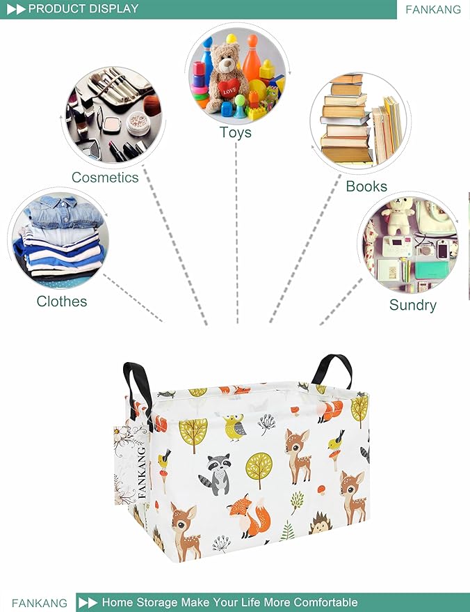 Storage Bins, Nursery Hamper Canvas Laundry Basket Foldable with Waterproof PE Coating Large Storage Baskets for Kids Boys and Girls, Office, Bedroom, Clothes,Toys(Rec-deer）