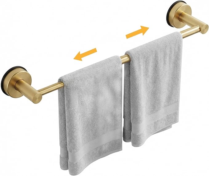 Stainless Steel Suction Cup Towel Bar, Adjustable Towel Racks for Bathroom (14.6-24 Inch) - Bathroom Towel Holder Wall Mounted for Glass Shower Door & Wall (Brushed Gold)