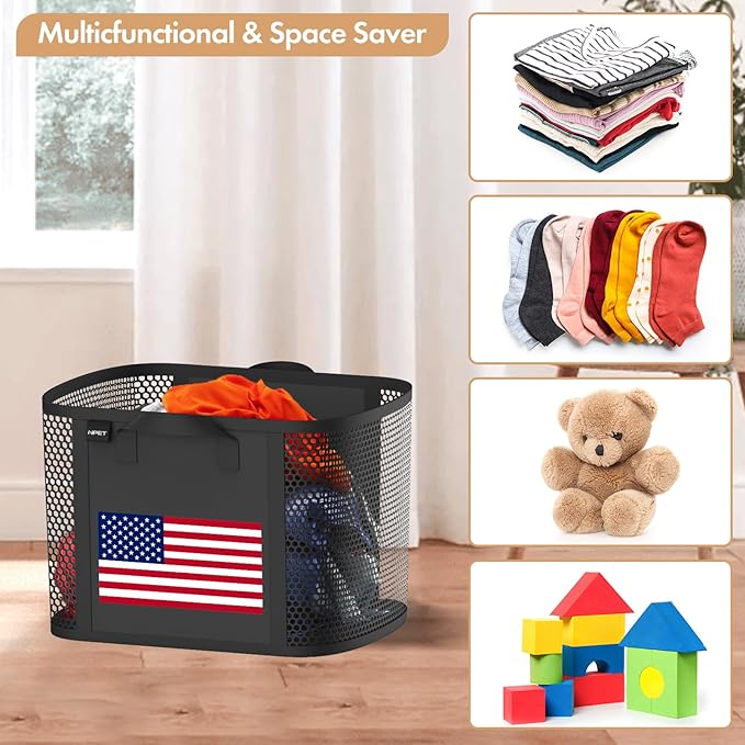 NPET 27L Laundry Basket Collapsible Laundry Hamper with PEVA Waterproof Material Clothes Bag Storage Basket Bin for Laundry,Bedroom and Domitory