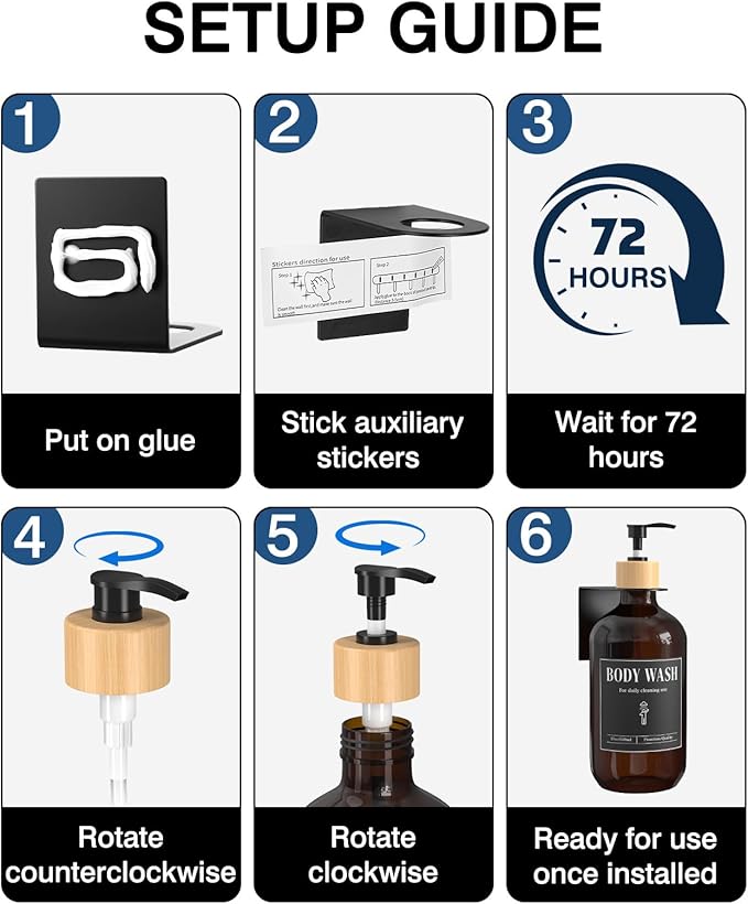 Luxspire Shampoo and Conditioner Dispenser, Shower Soap Dispenser Wall Mounted 3 Sets Plastic Bottles Bamboo Pump, 17OZ Shampoo and Conditioner Bottles for Bathroom, Shower Wall and Hotel, Amber