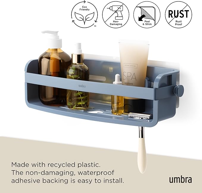 Umbra Flex Adhesive Shower Shelf for Bathroom, Slate Blue
