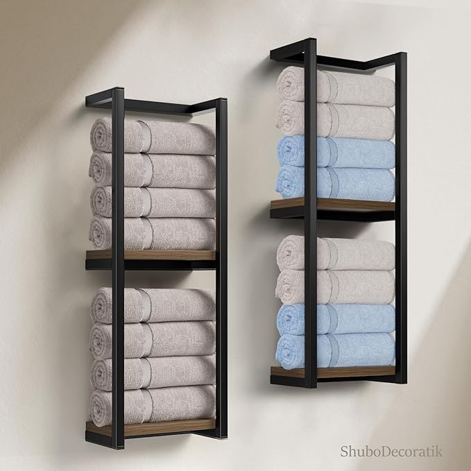 Towel Racks for Bathroom, 2 Tier Wall-Mounted Towel Rack, Home Decor Shelf, Space-Saving Organizer Rack for Household, Bathroom, and Bedroom