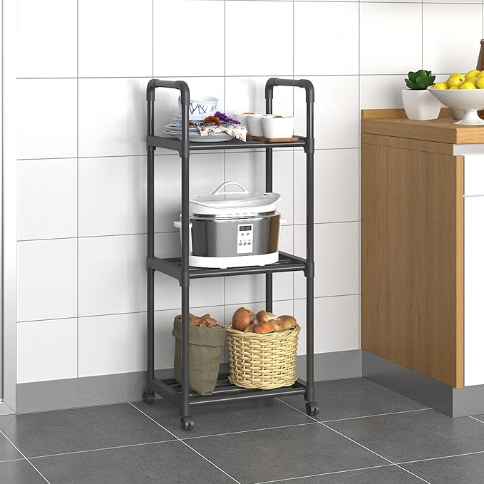 3-Tier Storage Rack Black Metal Shelves Shelf Storage Shelving Shelf Rack for Microwave Cookware Organizer Kitchen Storages Rack for Living Room Office Bathroom Garage Storage Shelves Gifts for Women