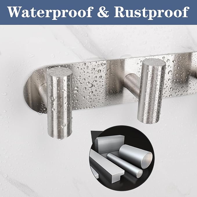 Coat Hook Rack, Wall Mounted Rack with 4 Hooks, Heavy Duty Towel Rack Wall Hooks for Hanging Jacket, Stainless Steel Coat Hanger for Bathroom Entryway Mudroom (Brushed Nickel)