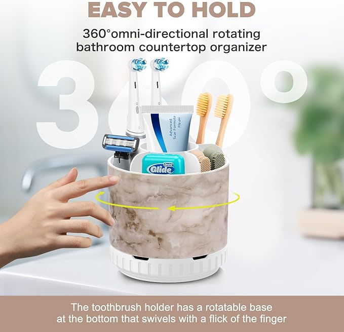 GFWARE Marble Toothbrush Holders - 360° Rotating Detachable 6 Slots Kids Electric Toothbrush and Toothpaste Holde for Bathroom Accessories Organization Countertop Vanity Sink Storage