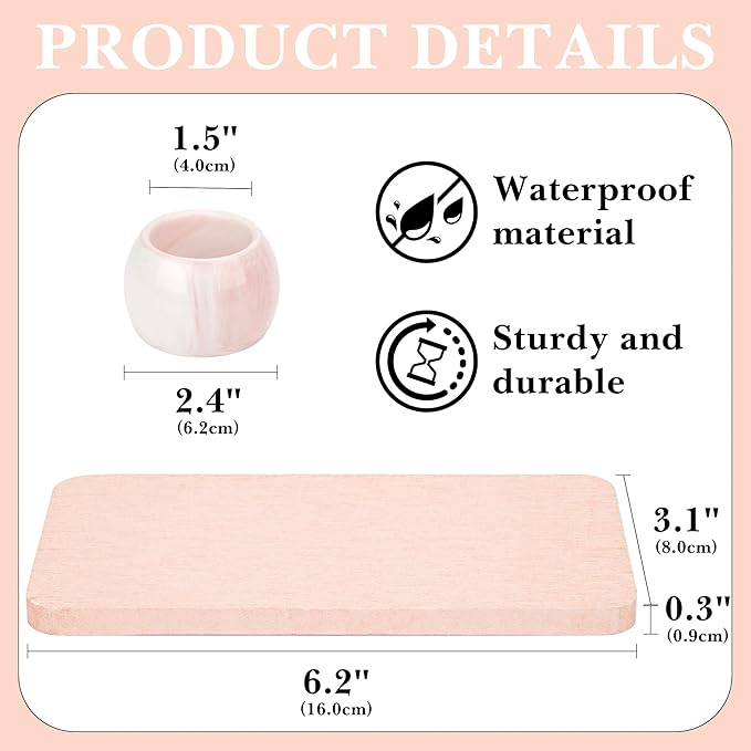 2 Pack Ceramic Toothbrush Holder with Diatomite Toothbrush Tray for Bathroom Shower Countertop Storage Organizer, Small Toothpaste Razor Electric Tooth Brush Head Stand (Pink)