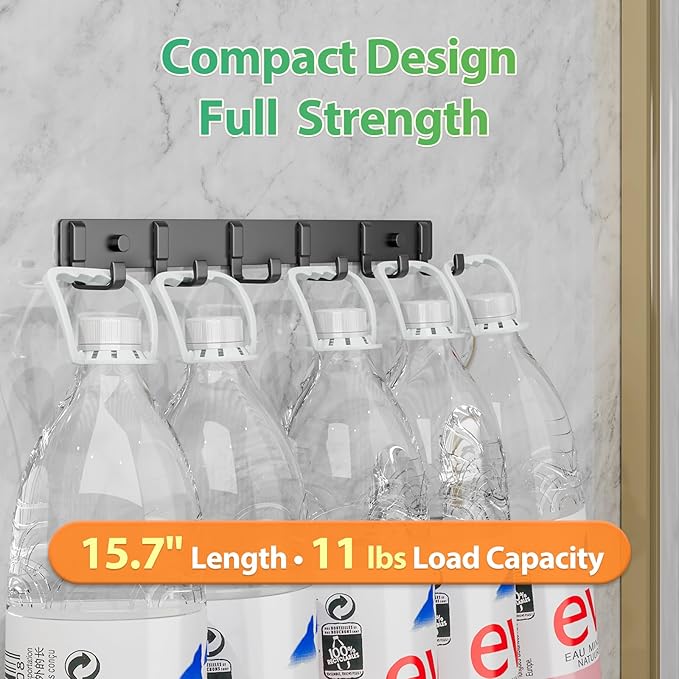 16-Inch Wall Mount Coat Rack with 6 Hooks, Compact Hooks for Hanging Coats, Hats, Jacket, Bags and Purses in Entryway, Bedroom, Bathroom or Closet, Install with Strong Glue or Screws (2-Pack)