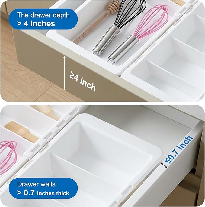2 PCS Sliding Drawer Tray with Adjustable Dividers, Expandable Kitchen Storage Organizer, Sliding Drawer Bin, Expandable Drawer Organizer, Drawer Organizer Trays For Utensils, Flatware, Junks