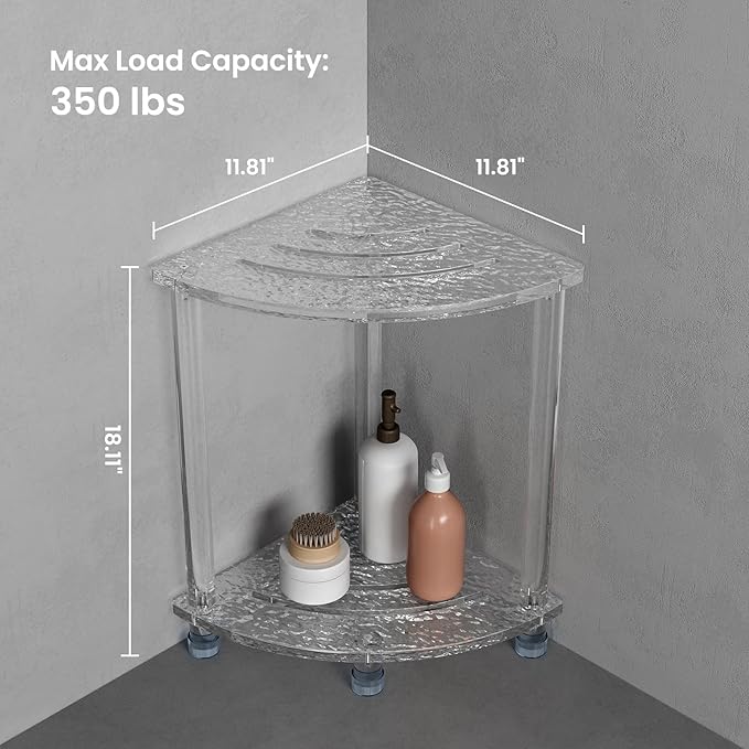 Sumerflos Acrylic Corner Shower Stool for Inside Shower, Clear Small Shower Bench for Shaving Legs Seating Waterproof Heavy Duty Assemble Modern (Textured, 11.81" D x 11.81" W x 18.11" H)