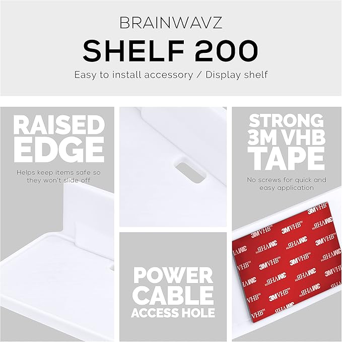 6.7" Adhesive Floating Wall Shelf for Small Speakers, Deco, Plants, Baby Monitors, Toys, Bathroom, Kitchen & More, Easy To Install, No Screws & Mess, 6.7” x 4.1”, by Brainwavz (SHELF200-White)