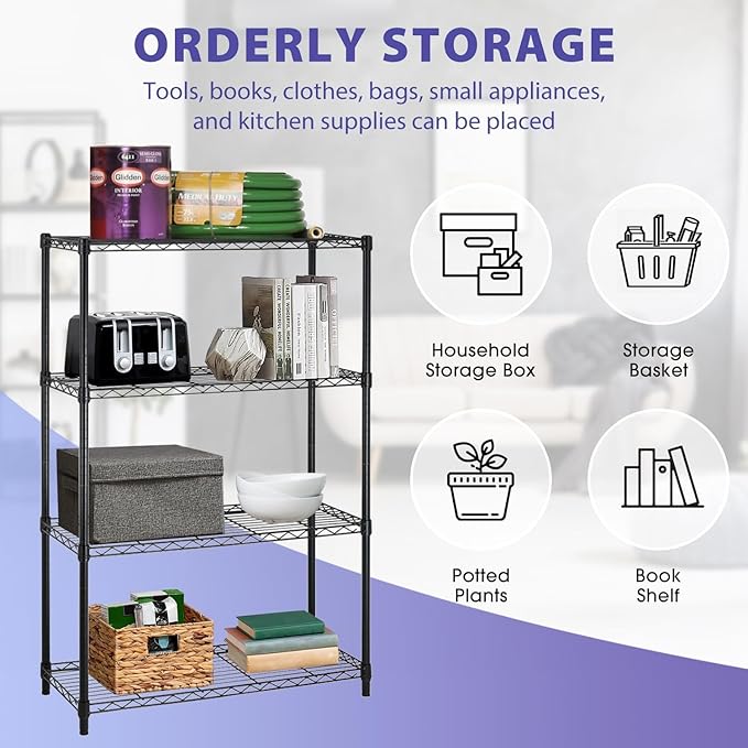 Heavy Duty 4-Tier Wire Shelving Unit – NSF Certified Adjustable Metal Storage Rack for Kitchen, Garage, Pantry – 1000 lbs Capacity – 36" W x 14" D x 54" H ﻿