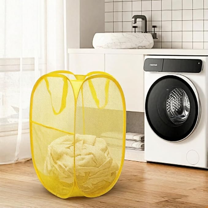 Pop up hamper, the upgraded laundry basket with breathable side pocket mesh. Ideal for room, apartment, dormitory, travel, business trip & kids storage (1,yellow)