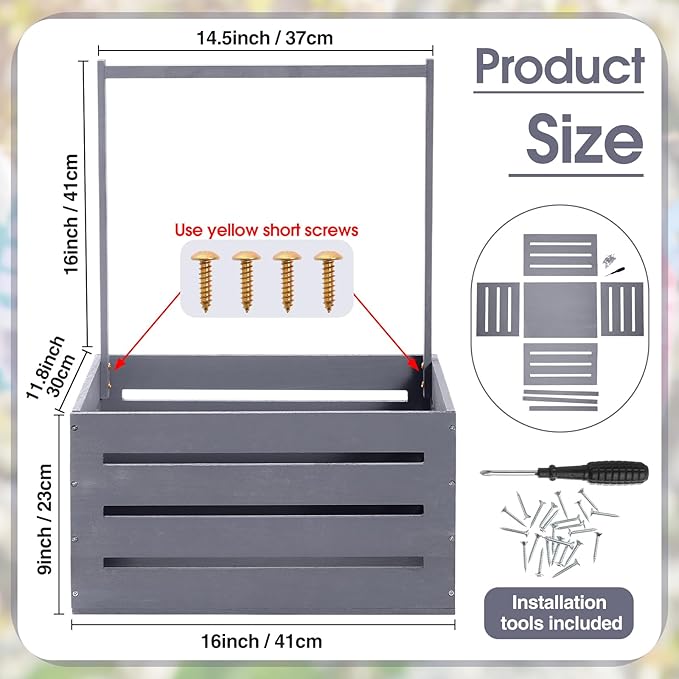Suzile Wooden Baby Shower Crate Closet Wood Basket for Gifts with Handle Boy Girl Clothes Gender Reveal Storage Box for Newborn New Parent(Gray)