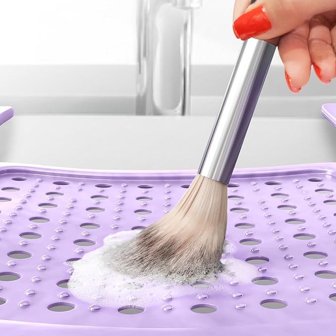 Sink Topper Bathroom Counter Cover & Storage Saver, Foldable Silicone Mat for Hot Tools, Hair Styling & Makeup, Beauty Brush Cleaning Mat, RV Camper Sink Cover & for Small Spaces (Large - Lavender)
