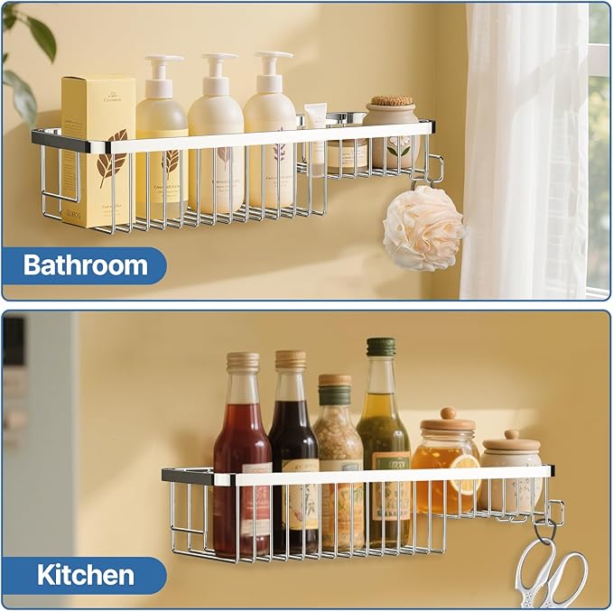 Wire Basket Wall Mount,Corner Shower Caddy 304 Stainless Steel,Bathroom Shower Organizer Soap Caddy,Polished Finish，Long Basket