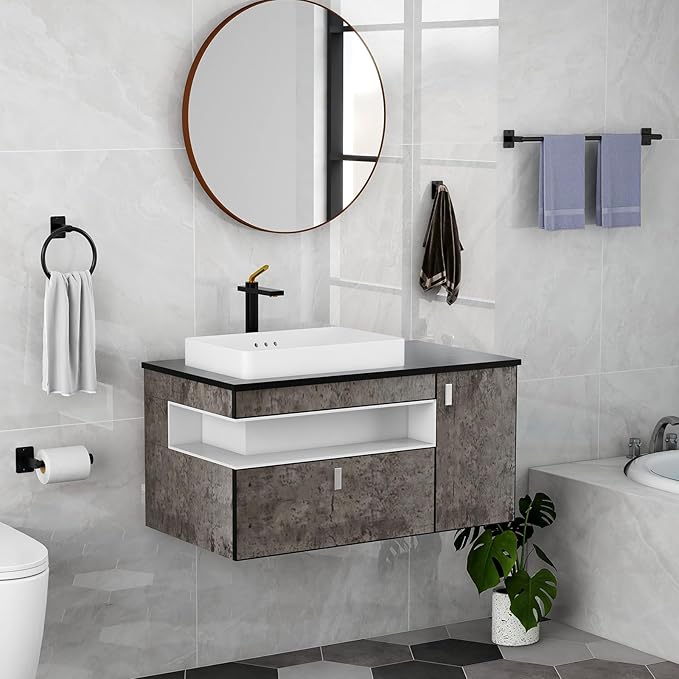 Matte Black Bathroom Accessories Set, KLJKPA 4 Pieces Bathroom Hardware Set, 24 inch Towel Bar, Towel Racks for Bathroom, Robe Towel Hooks, Toilet Paper Holder Wall Mounted