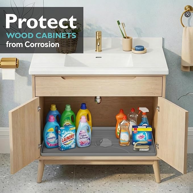 Under Sink Mat 28" x 19", Silicone Under Sink Liner for Kitchen and Bathroom, Waterproof Cabinet Protector Drip Tray, Protects Cabinets from Leaks and Spills