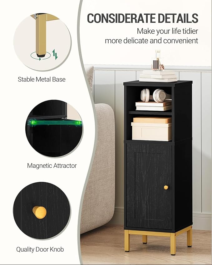 Hzuaneri Bathroom Storage Cabinet, Corner Floor Cabinet with Shelves, Customized Door Opening Direction, Bathroom Organizer with Adjustable Shelf for Kitchen, Living, Toilet Paper Cabinet, Black
