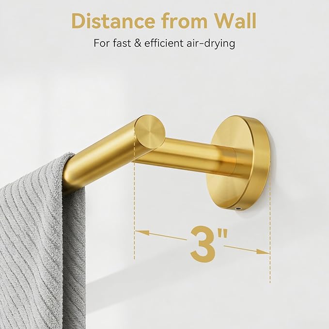 Brushed Gold Towel Bar, 24 Inch Towel Rack for Bathroom Wall-Mounted, SUS304 Stainless Steel, Total Length 26 Inch