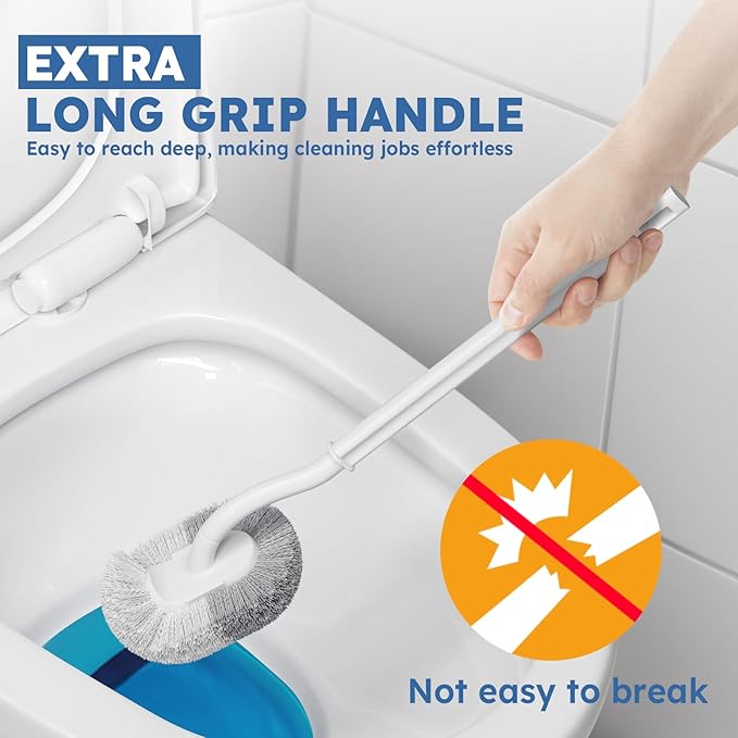 Toilet Brush, 2 Pack Toilet Brush and Holder Set with Durable Curved BristlesToilet Scrubber, Toilet Bowl Brush with Extra Long Handle,Toilet Cleaner with Caddy for Bathroom Deep Cleaning (2, White)