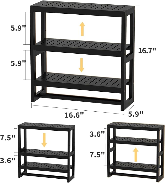 Bathroom Shelves with Hanging Bar Over Toilet Storage - Adjustable Wall Organizer (Black)