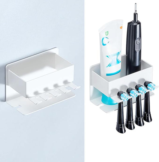 Toothbrush Head Holders, Electric Tooth Brush Head Holder, Adhesive Toothpaste Holder for Shower Bathrooms, Wall Mounted Tooth Brushing Holder Organizer Storage (White, Small)