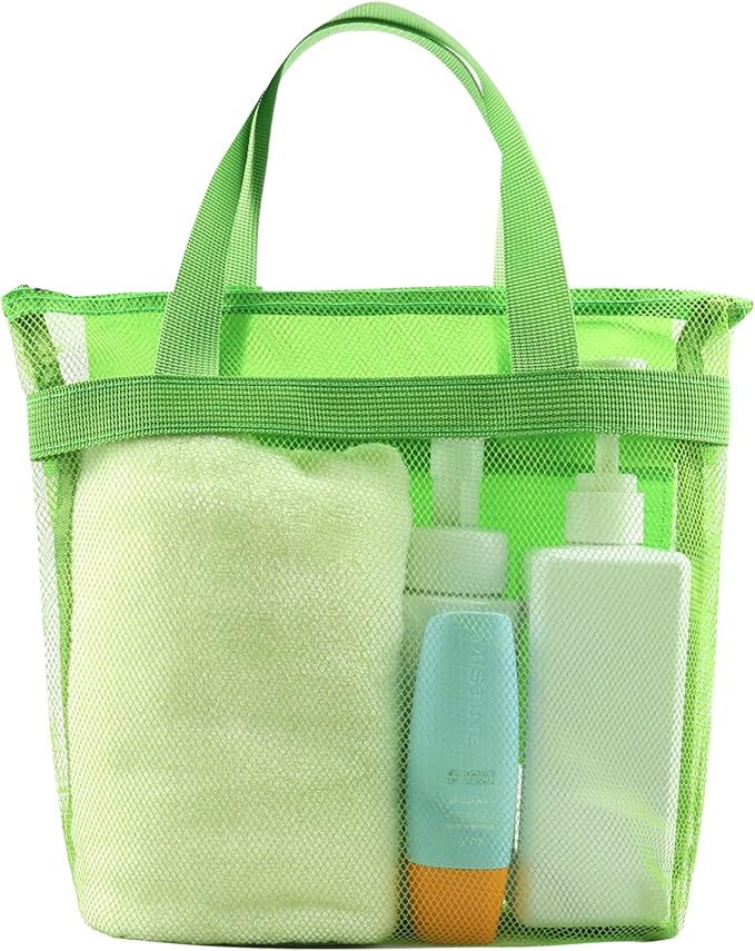 Mesh Shower Caddy, Portable Shower Bag, Quick-Dry Hanging Caddy Bath Organizer with Zipper, Toiletry Bag Essentials for Camping Travel College Dorm Room Gym (Green)