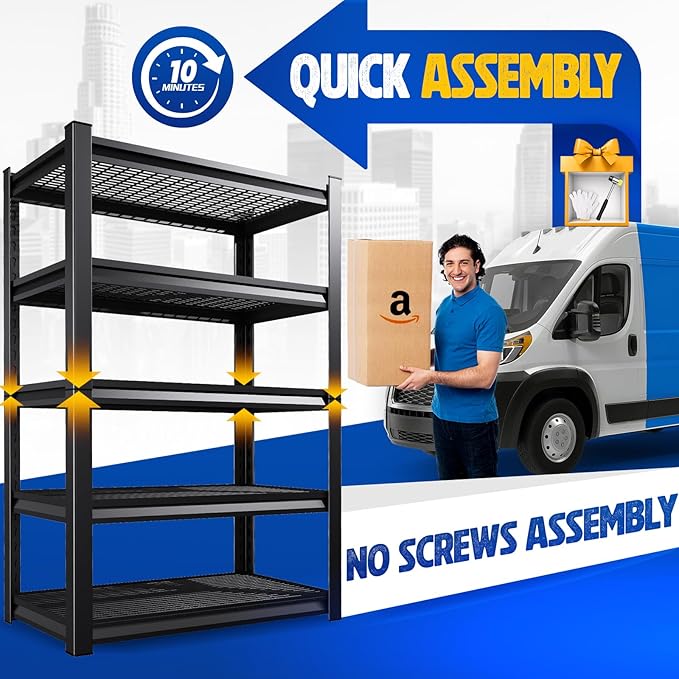 72"H Garage Shelving Heavy Duty, Adjustable Garage Storage Shelves 2500LBS Metal Shelving 5T Wire Shelving Units fou Garage, Utility Shelf Rack for Warehouse,Basement, Shop, 72''H x 35.4''W x 15.7''D