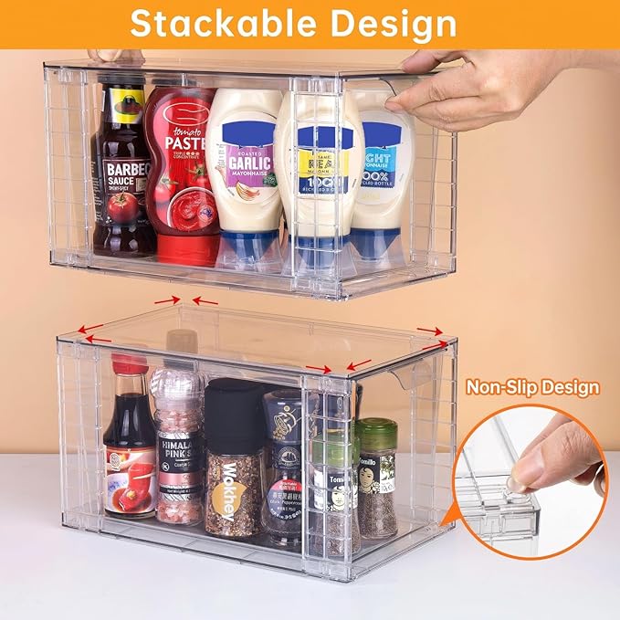 1 Pack Large Stackable Storage Drawers,Clear Acrylic Drawer Organizers with Handles, Easily Assemble for Kitchen Undersink,Bathroom,Cabinet,Makeup,Closet,Pantry,Organization and Storage
