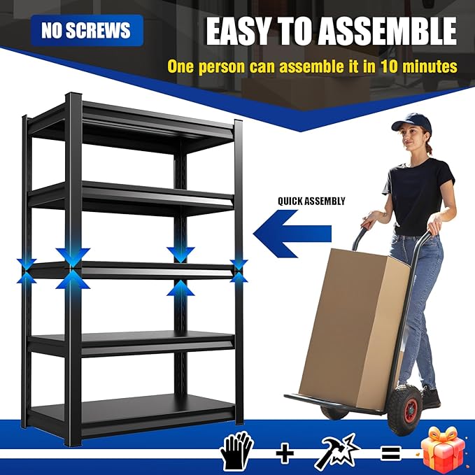 72"H Garage Shelving, Adjustable Garage Storage Shelves 3000LBS Heavy Duty Shelving 5-Tier Metal Shelving Units fou Garage, Utility Shelf Rack for Warehouse,Basement, Shop, 72''H x 45.7''W x 19.7''D
