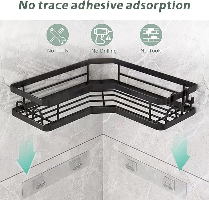 Rustproof Corner Shower Caddy 3 Pack,Stainless Steel Bathroom Storage Accessories,Durable No Drilling Shower Organiser,Adhesive Bathroom Shelves with Soap Holder Set,Black