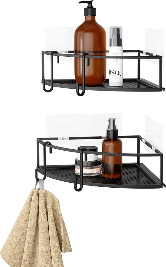 Umbra Cubiko Shower Corner Shelf, Metal Floating Shelves with Adhesive Mounting Strips, 2-Pack, Black