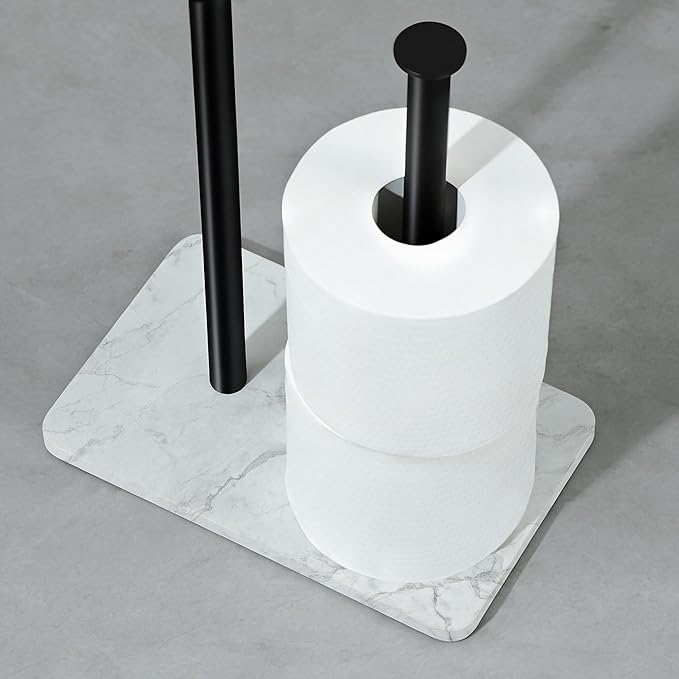 Toilet Paper Holder with Phone Stand - Extra Heavy Duty Marble Base Toilet Paper Holder Free Standing Built in Wet Wipe Holder