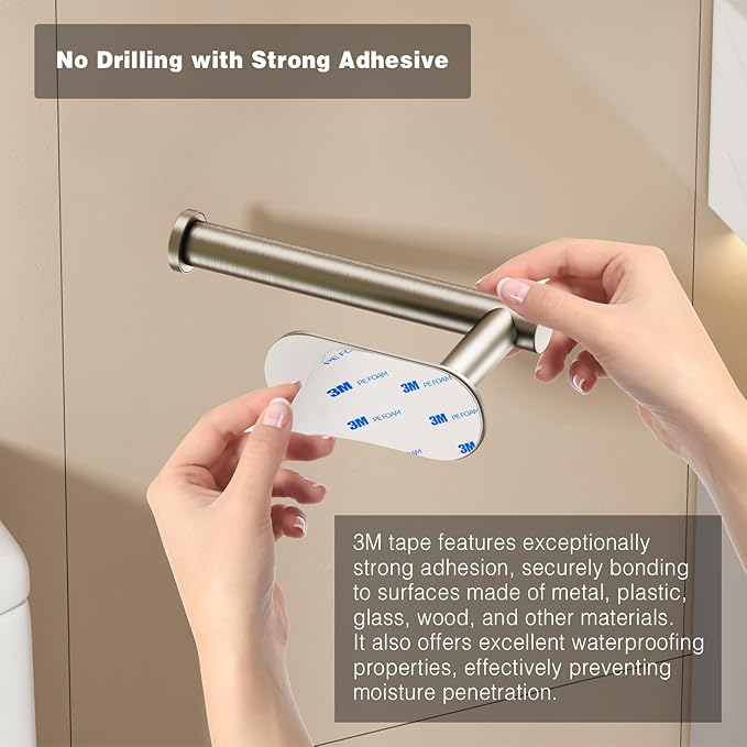 Voldra Toilet Paper Holder, Self Adhesive Toilet Paper Holder Wall Mount, SUS 304 Stainless Steel Toilet Tissue Roll Holder No Drilling for Bathroom Porta Papel de Baño (Brushed Nickel, Classic)