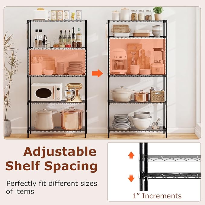 GOFLAME 5-Tier Metal Storage Shelving Unit, Heavy-Duty Adjustable Utility Shelf with V-Shaped Wire Rack, 450 LBS Storage Organizer for Home, Kitchen, Garage, Basement, 36”L x 14”W x 72”H