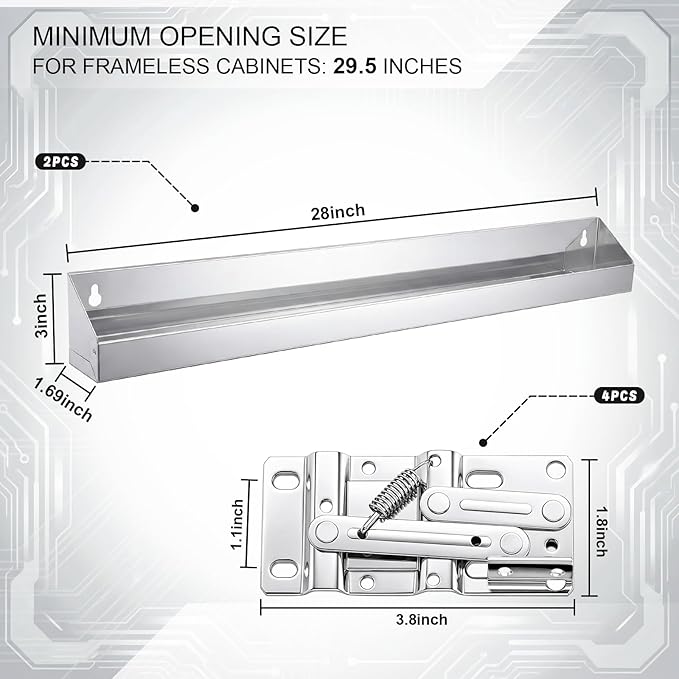 1 Set 28 Inch Stainless Steel Sink Drawer Pivot Hinge Kit Include Tip Out Tray for Sink and Hinges Large Pull Out Storage Organizer for Kitchen Bathroom Base Cabinets