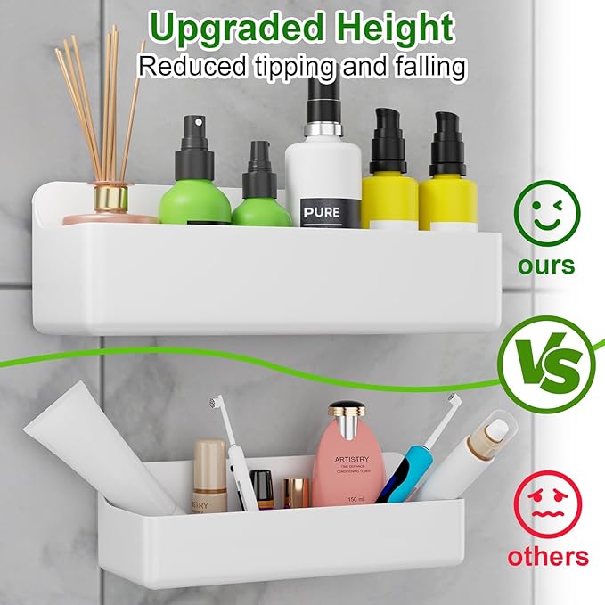 Adhesive Shower Caddy 6 Pack Rustproof Shower Shelves for Inside Shower No Drilling Bathroom Organizers and Storage with Soap Holder Large Rack (White)