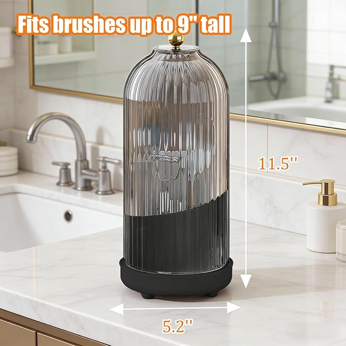 JEESA Toothbrush Holder Organizer, with Drainage Holes, with Dustproof Cover, 360 Rotating, 3 Slots, for Bathroom Countertop, Black