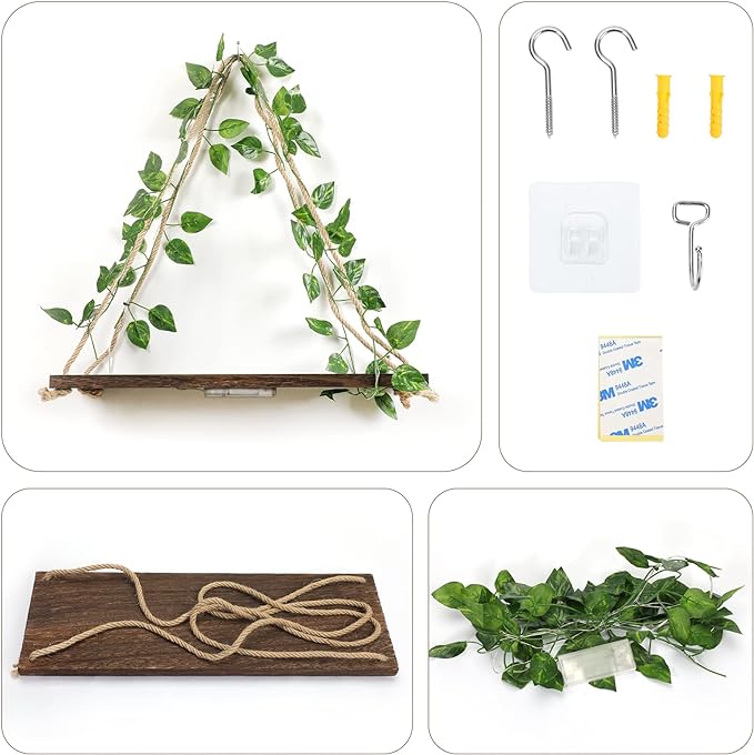Forest Angle Shelf for Wall,Floating Shelves,Floating Shelves for Wall No Drilling,Adhesive Shelves,Command Strip Shelf,Room Decor Aesthetic,Plant Shelf Wall,Whimsical Decor,2-Piece Set(Green Leaf)