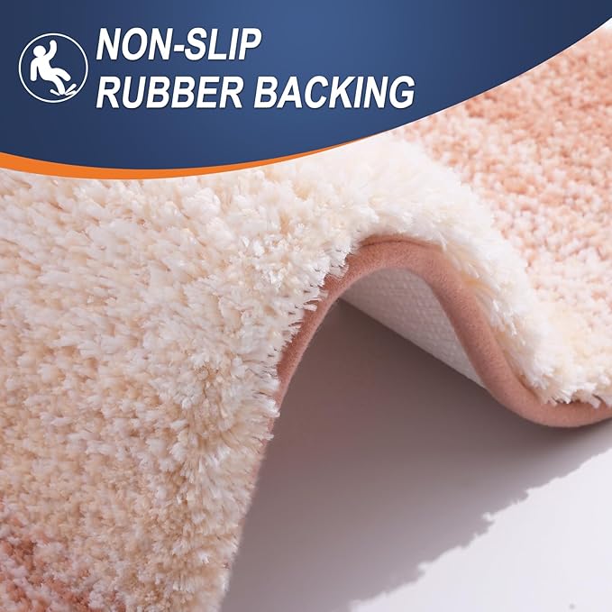 OLANLY Bathroom Rug Set 2 Piece, Soft Absorbent Microfiber Bath Rug Set, Non-Slip, Machine Wash Dry, Plush Shaggy Bath Mats for Bathroom (47"x20"+24"x16", Peach)