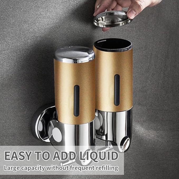 3 in 1 Wall Mounted Bathroom Shower Pump Dispenser and Organizer-Holds Shampoo, Soap, Conditioner, Shower Gel, for Bathroom Kitchen Hotel (Gold 3 Chamber)
