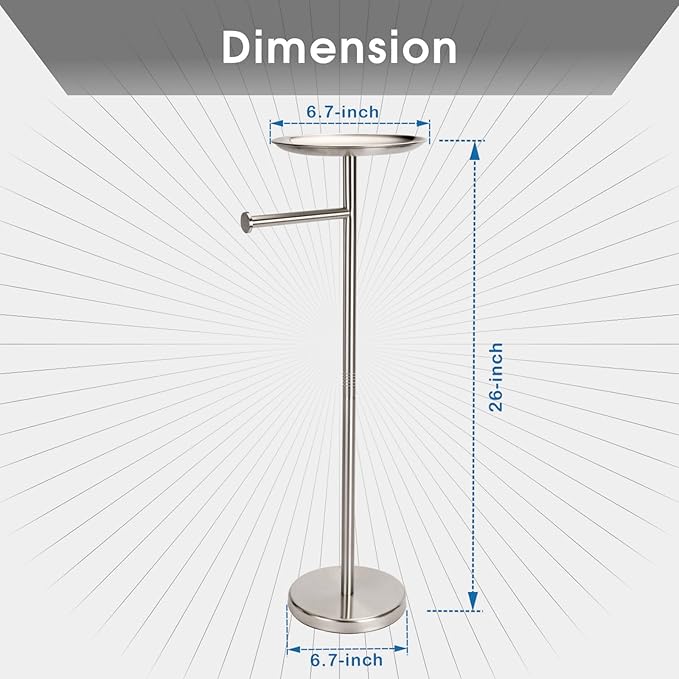 Standing Toilet Paper Holder, TP Holder with Practical Tray On Top for Phone, No Drill No Damage to Wall, Stainless Steel (Brushed Nickel)