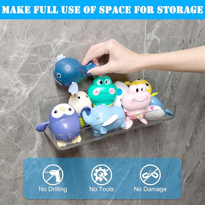 Cerpourt 2PK Bath Toy Storage Holder for Bathtub Large，Acrylic Adhesive Shelves, Adhesive Tape Bathroom Mirror Shelf,No Drilling Capacity Bathtub Toy Organizer Shower Caddy for Bathroom