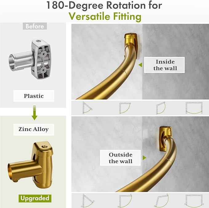 AmazerBath 20-84 Inches Arched Curved Shower Curtain Rod, Heavy Duty Shower Rod Rust Proof Bathroom Curtain Rod, Adjustable Telescoping Design Easy Segmented Installation, Need to Drill, Gold