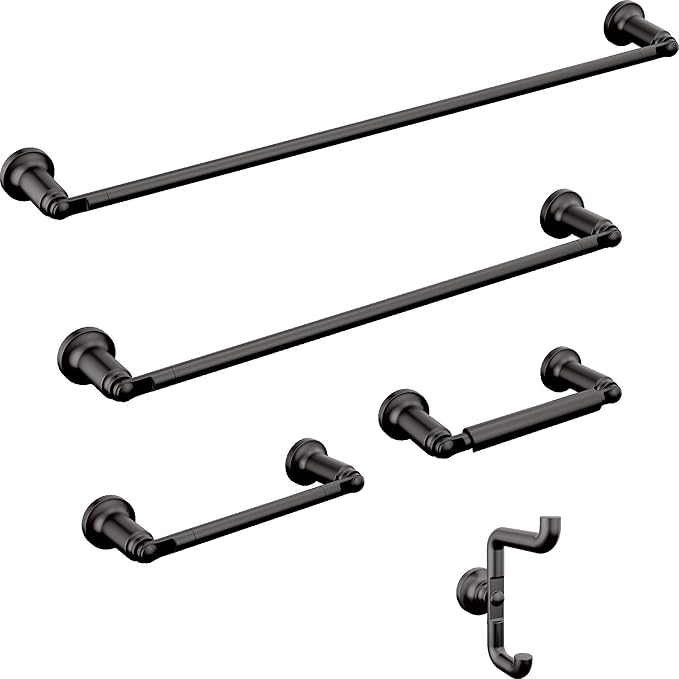 Delta Saylor (1-Pack) 8'' Towel Rack for Bathroom Matte Black Towel Bar for Bathroom Wall Hand Towel Holder Rod Wall Mounted Kitchen Towel Holder 73508-BL