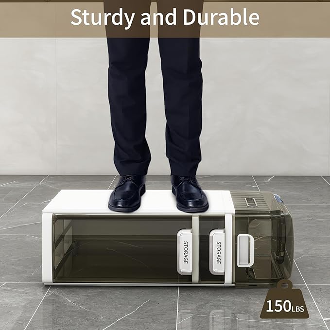 3-Tiers Slim Narrow Bathroom Storage Cabinet with Drawers, Waterproof Skinny Bathroom Storage Floor Cabinet with Tissue Box and Wheels for Small Spaces