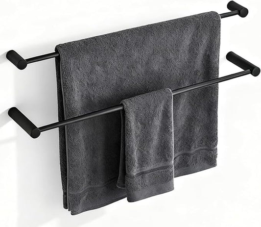 Towel Racks for Bathroom, NEWRAIN 30 inch Double Bath Towel Bar Wall Mounted, Stainless Steel Kitchen Towel Holder, Matte Black Towel Rod Towel Rail Hange